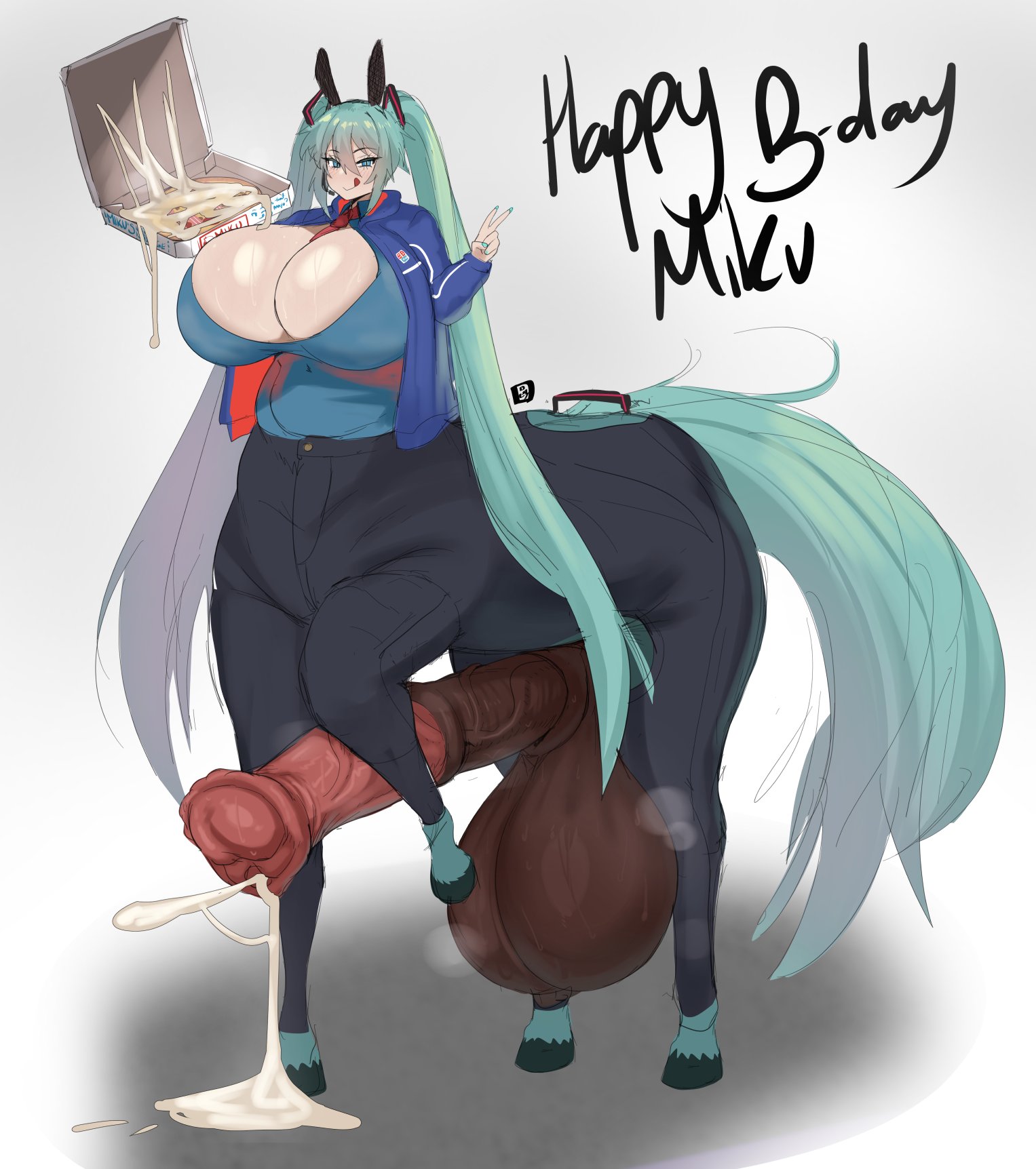 1futa, 1girl, 2025, 2d, 2d (artwork), 2d artwork, absurd res, absurdres, animal ears, animal genitalia, animal humanoid, animal penis, animal tail, aqua eyes, aqua hair, balls, balls bigger than head, balls bigger than torso, ballsack, belly, belly button, belly button visible through clothing, big balls, big breasts, big cock, big penis, big testicles, birthday, blue hair, breasts, breasts bigger than head, bursting breasts, centaur, centauress, cheese, cleavage, cleavage overflow, cock, cum, cum drip, cum dripping, cum dripping from penis, cum leaking, cum on food, cum on pizza, cumshot, delivery employee, dick, domino's pizza, ejaculation, english, english text, equid, equine, equine genitalia, equine penis, erect penis, erection, exposed penis, fake animal ears, female, flared penis, food, futa only, futanari, gaikiken, genital fluids, genitals, gigantic balls, gigantic breasts, gigantic cock, gigantic penis, gigantic testicles, green hair, half naked, half-dressed, hands-free, handsfree ejaculation, hatsune miku, hi res, highres, horse, horse ears, horse girl, horse penis, horse tail, horseballs, horsecock, horsecock futa, huge balls, huge breasts, huge cock, huge penis, huge testicles, hyper, hyper balls, hyper cock, hyper genitalia, hyper penis, hyper testicles, intersex, intersex only, jacket, large balls, large breasts, large cock, large penis, large testicles, leaking, leaking cum, licking, licking lips, light skin, light-skinned futa, long hair, massive balls, massive cock, massive penis, monster cock, monster girl, musk, musk clouds, musky, musky balls, musky cock, navel, navel visible through clothes, necktie, orgasm, overflowing breasts, oversized balls, partially clothed, penis, penis out, pizza, pizza box, pizza delivery, pizza girl, shiny, shiny skin, smooth balls, smooth skin, solo, solo futa, steam, steaming body, stomach, straight hair, sweat, sweatdrop, sweating, sweaty, sweaty balls, sweaty body, sweaty breasts, sweaty genitalia, sweaty penis, tail, taur, teal hair, testicles, text, tied hair, tongue, tongue out, twintails, v, vein, veins, veiny, veiny penis, very long hair, vocaloid