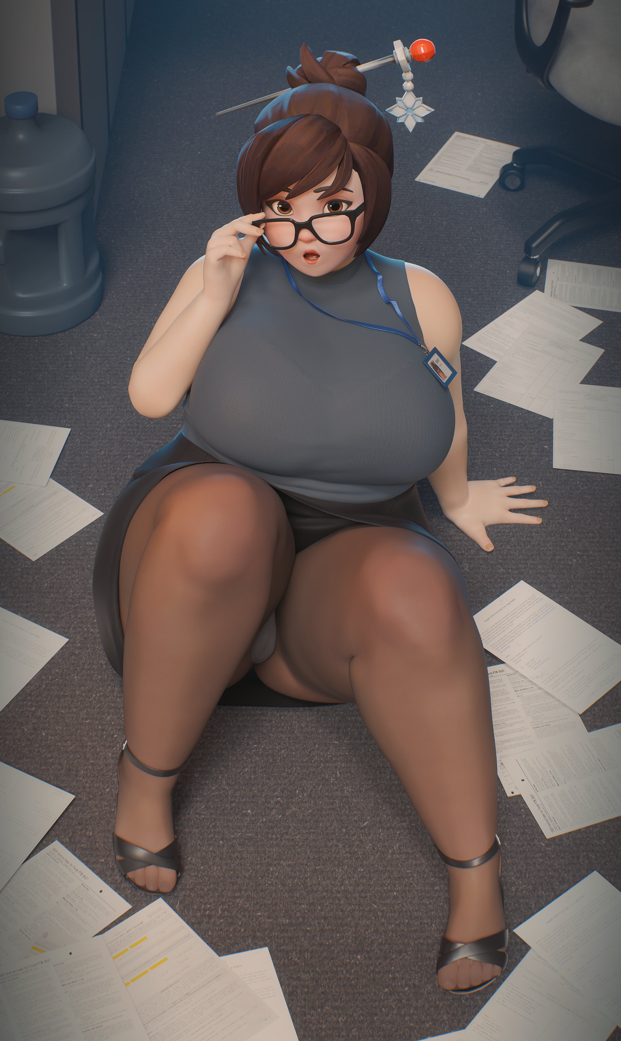 1girls, 3d, asian, asian female, breasts, breasts bigger than head, cameltoe, chinese female, chubby, chubby female, chubby pussy, chubby thighs, clumsy, cute, enormous breasts, fallen down, fat thighs, female, female only, fugtrup, glasses, huge breasts, human, mei (overwatch), office, office lady, overwatch, panties under pantyhose, pantyhose, pantyshot, plump, plump pussy, pussy shot, secretary, sexy, sexy secretary, thick thighs, upskirt, upskirt view, venus body, voluptuous