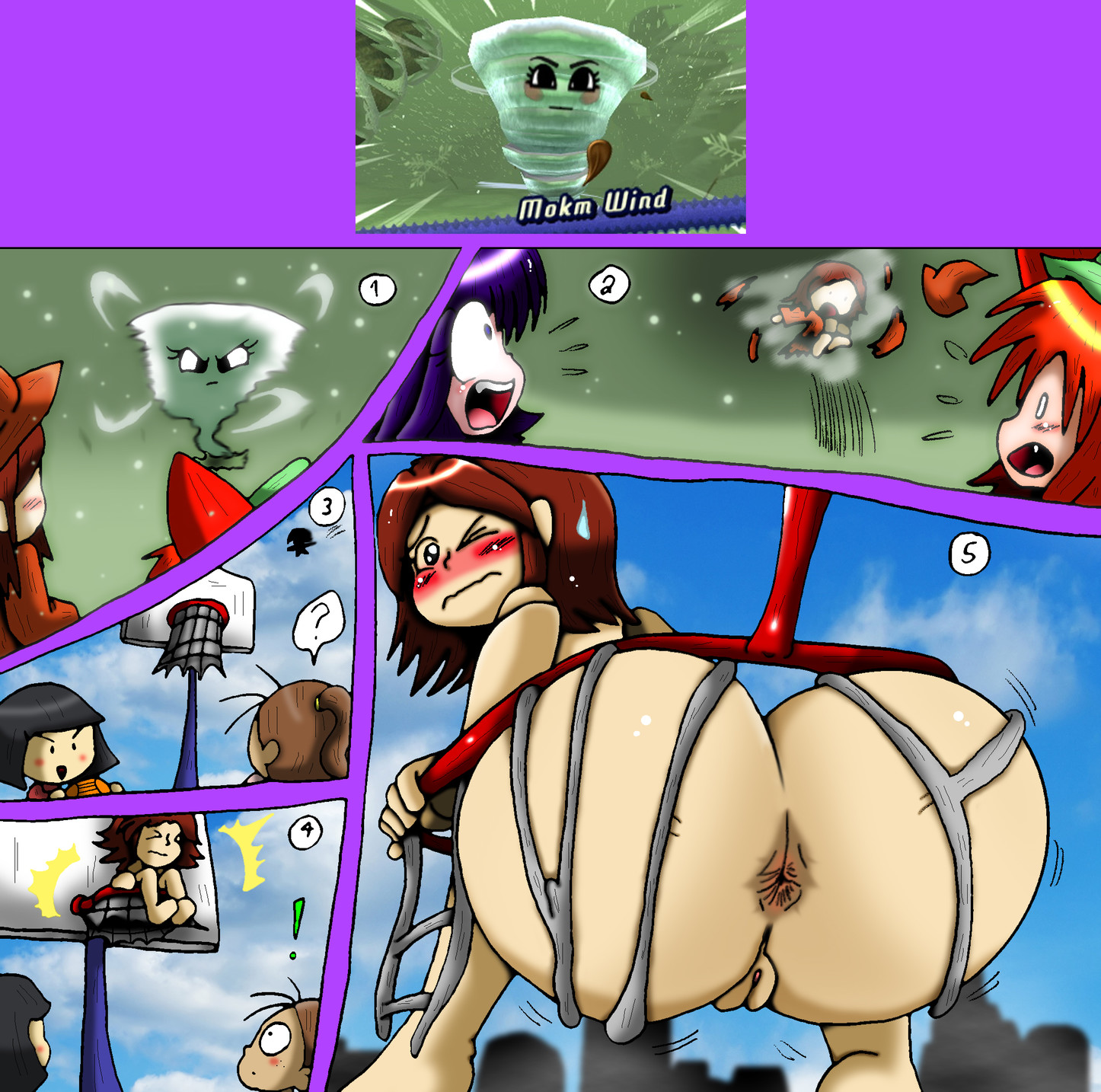 !, 2022, 2d, 2d (artwork), 5girls, anus, ass, ass focus, asshole, barefoot, basketball, basketball hoop, battle, big ass, big butt, black hair, blue sky, blurry background, blush, boss fight, boss monster, brown hair, brunette female, brunette hair, city, city background, cityscape, closed mouth, clothes removed, clothing damage, clothing destruction, comic, completely nude, completely nude female, defeated, defeated heroine, embarrassed female, embarrassed nude female, enemy, enf, face, falling, falling down, falling from sky, fangs, female, female only, flying, full body, impact, impact lines, light skin, light-skinned female, looking, looking at another, looking at ass, looking at own ass, looking at own butt, looking back, looking up, mii, mii gunner, mii gunner (smash 4), miitopia, mob face, monster, motion lines, mountain, mountains, naked, naked female, net, nintendo, nude, nude female, nudity, number, numbered, numbered panels, numbers, oc, open mouth, original character, outdoor nudity, outdoors, ponytail, public, public exposure, public humiliation, public indecency, public nudity, purple background, purple hair, pussy, pussy lips, red hair, rokku-d, sent flying, shock, shocked, short hair, snow, snowing, snowy, snowy background, struggling, struggling to get out, stuck, stuck in object, sweat, sweatdrop, tearing clothes, tearing off clothes, torn clothes, tornado, urban, vagina, wardrobe malfunction, wiggling, wiggling ass, wind, wizard, wizard hat, wizard robe