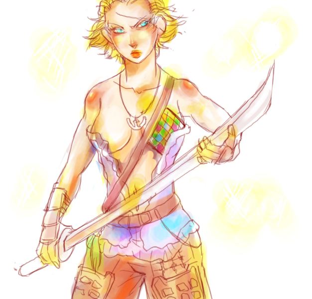 artist_request basch blonde_hair breasts clothes color female female_only final_fantasy final_fantasy_xii front_view hair holding holding_sword hume necklace rule_63 scar short_hair solo standing sword weapon yellow_hair