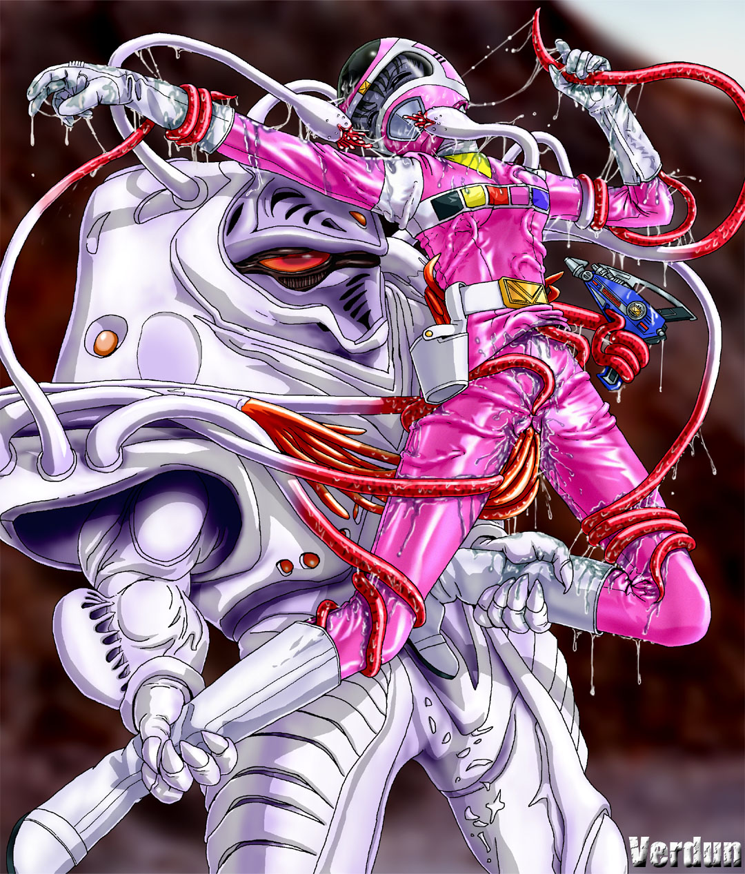 1girls cassie_chan female female_focus mamamite miku_imamura monster pink_ranger power_rangers power_rangers_in_space rape super_sentai termite_nejire