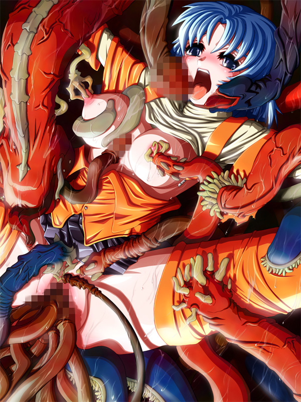 1girls artist_request blue_eyes blue_hair blue_tentacles blush breasts brown_tentacles clothed_sex clothing female kusuha_mizuha nipples open_mouth penetration penis_tentacles pussy red_tentacles restrained sex sextuple_penetration sextuple_vaginal shirt shirt_lift short_hair skirt skirt_lift spread_legs super_robot_wars tentacle tentacle_pit thighhighs tongue tongue_out vaginal_penetration