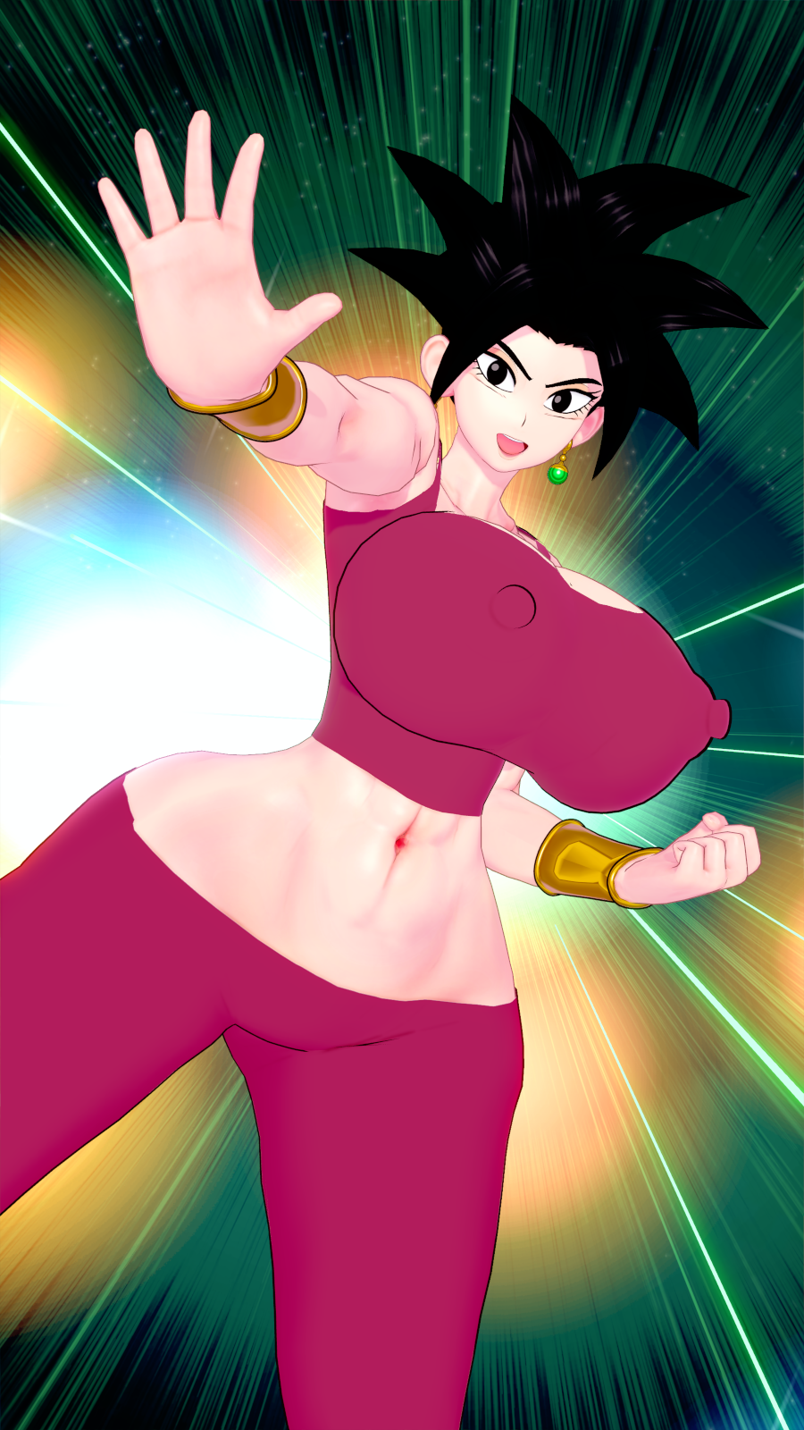 2girls 3d 3girls bitch black_hair breasts dragon_ball dragon_ball_super earrings female female/female female_focus female_only fusion jewelry kefla large_breasts multiple_girls muscular muscular_female potara_earrings potara_fusion