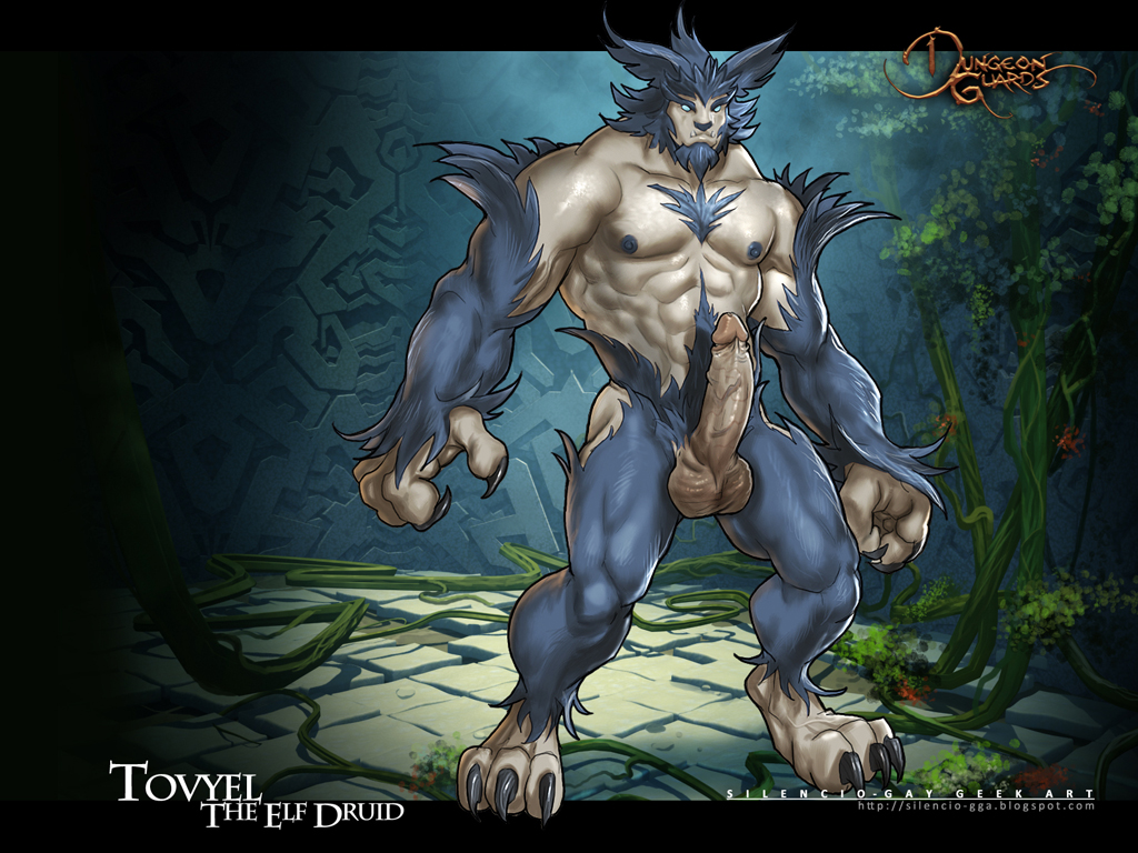 1boy balls bara big_balls blue blue_eyes boner dungeon_guards erection fight_boner gay humanoid male male_only muscle muscles nude penis silencio solo testicles tovyel werewolf