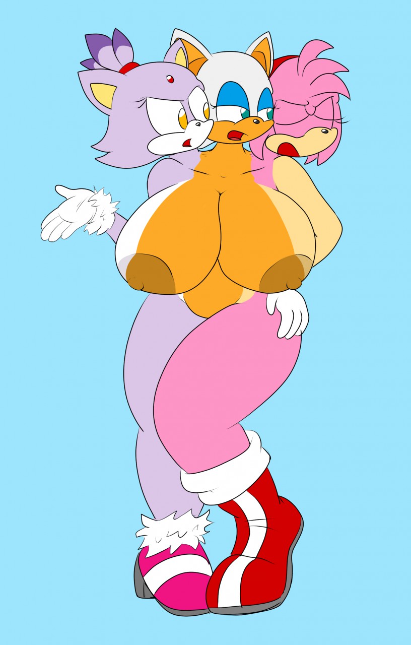 3_heads amy_rose anthro bat big_breasts blaze_the_cat breasts cerberus chimera chimerism conjoined conjoinment_conjoined domestic_cat eulipotyphlan felid feline female fusion hedgehog hi_res huge_breasts mammal merging multi_head multicolored_nipples nipples rouge_the_bat sega skewedl0gic solo sonic_(series) sonic_the_hedgehog_(series) stuck_together twins what