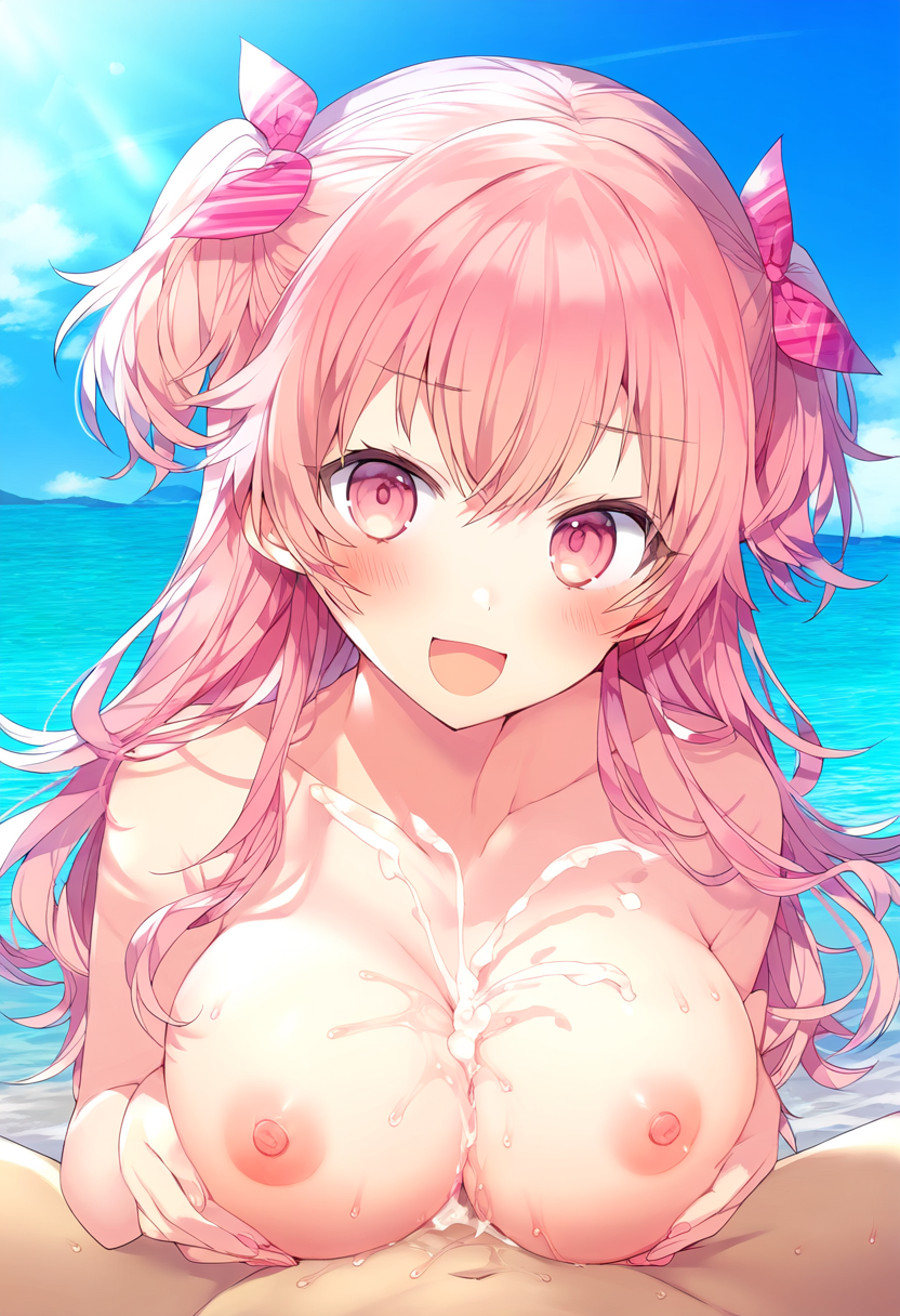 1boy 1boy1girl 1girls ai_generated areola areolae ass big_breasts blush boobjob breasts breasts_out completely_naked completely_naked_female completely_nude completely_nude_female cum cum_drip cum_on_breasts cumshot female female_focus high_resolution highres male momoi_airi naked nipples paizuri pink_eyes pink_hair pov pressing_breasts_together project_sekai pussy titjob tits_out