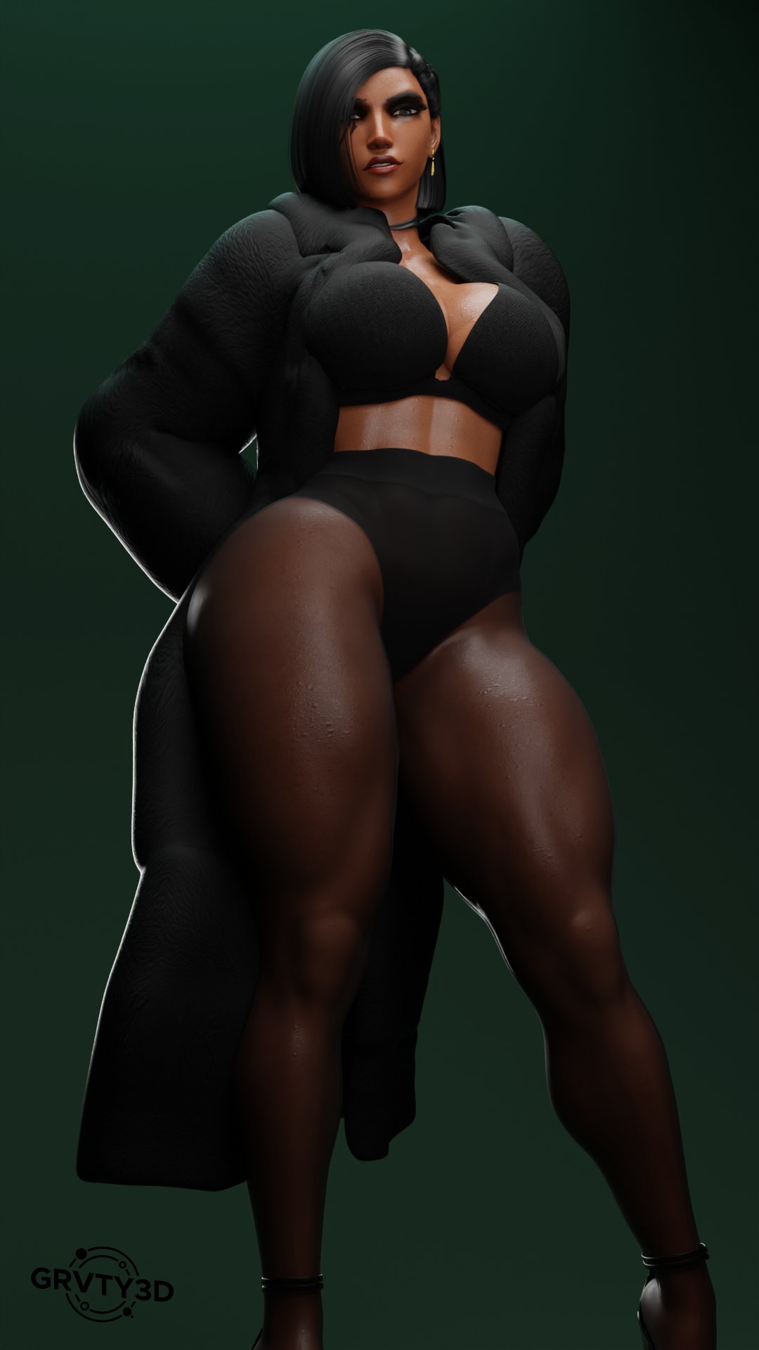 3d abs ass athletic_female big_ass big_breasts black_eyes black_hair blender_(software) breasts dark-skinned_female dark_skin earrings female grvty3d high_resolution medium_breasts muscle muscular muscular_female overwatch overwatch_2 pantyhose pharah short_hair solo thick_thighs tights tomboy