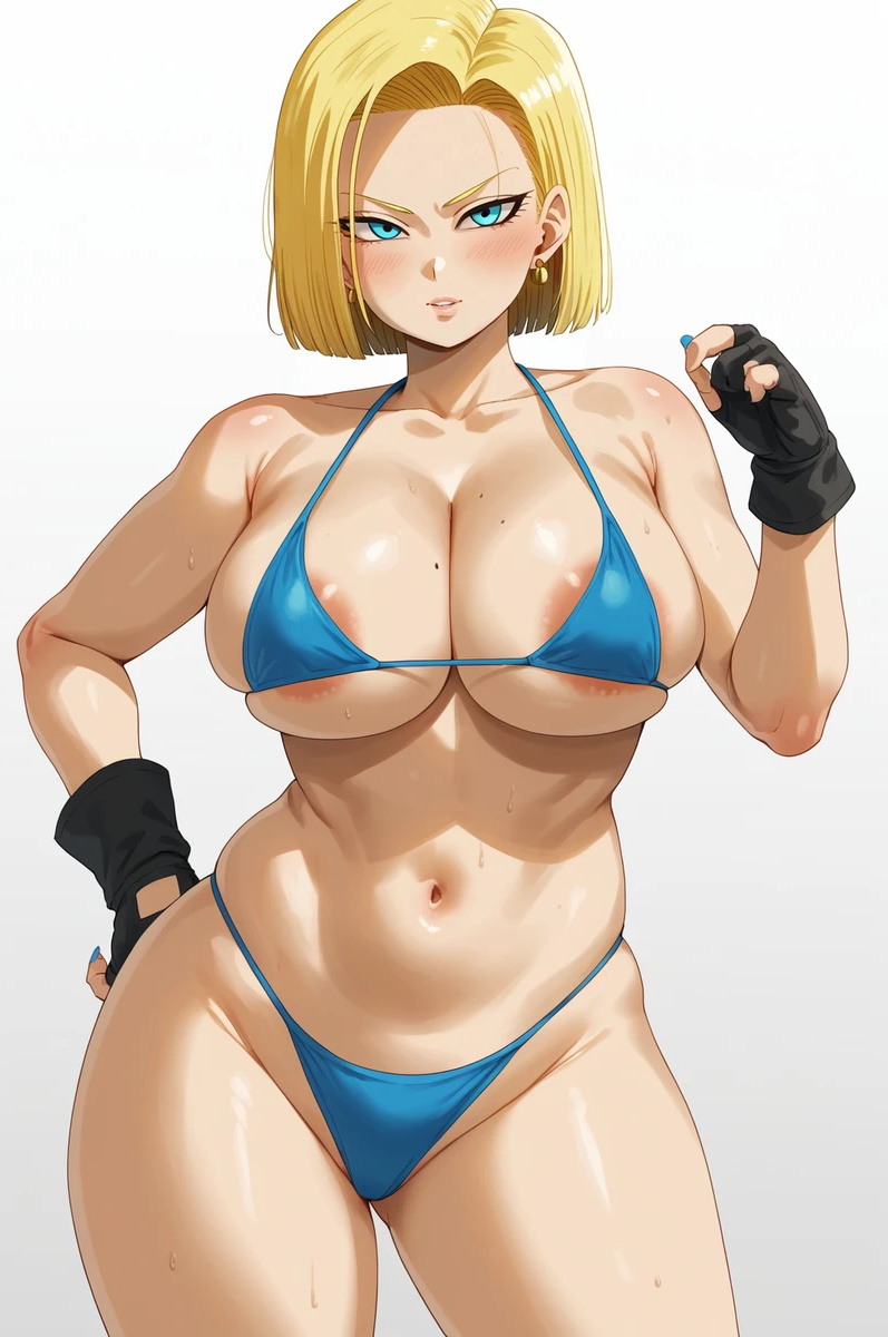 1girls ai_generated android_18 android_girl athletic_female bare_legs big_breasts bikini bikini_top blonde_hair blue_eyes cleavage curvaceous curvy_female dragon_ball dragon_ball_z ghost141000 huge_breasts large_breasts legs light-skinned_female light_skin looking_at_viewer muscular_female navel pose posing seductive seductive_smile sensual short_hair shounen_jump solo_female thick_thighs thighs thong_bikini toned voluptuous voluptuous_female