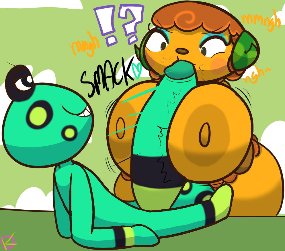 amphibian animal_crossing anthro balls big_balls big_breasts big_penis bovid breast_play breasts caprine duo erect_nipples erection female frobert_(animal_crossing) frog genitals huge_breasts huge_cock hyper hyper_genitalia hyper_penis kissing kissing_penis_tip klutzatdusk male male/female mammal nintendo nipples nude oral penis penis_awe penis_kissing sex sheep size_difference small_but_hung smaller_male smug smug_face surprised_expression timbra_(animal_crossing) titjob wide_hips