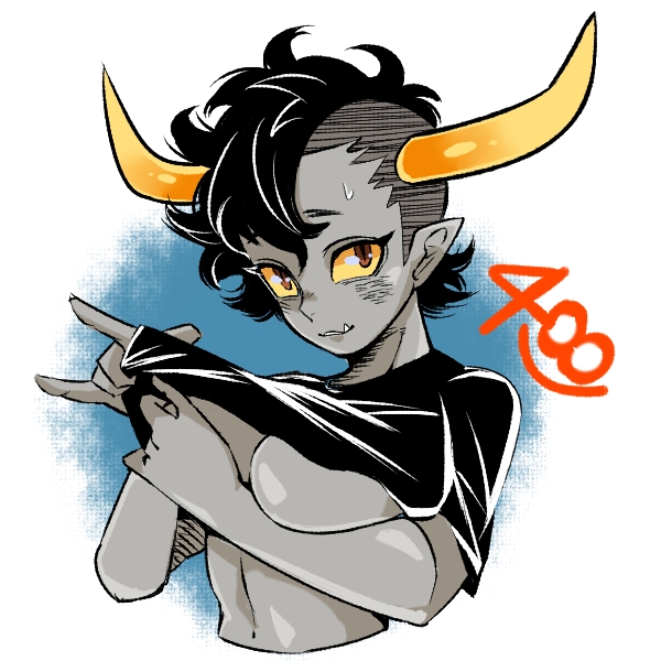 black_hair bottomless bottomless_female covering_breasts homestuck rule_63 tavros_nitram