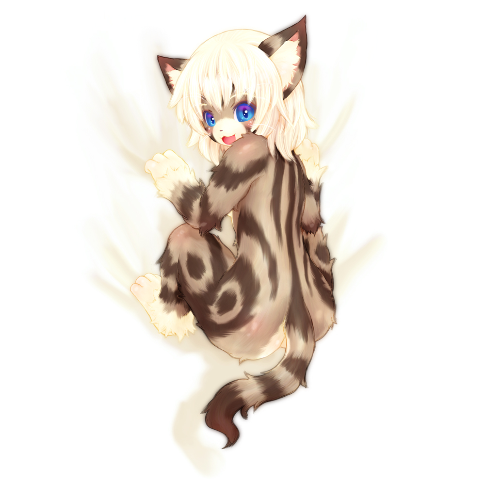 1girls ass blonde_hair blue_eyes blush feline female female_only furry hair looking_back smile solo tail tetetor-oort