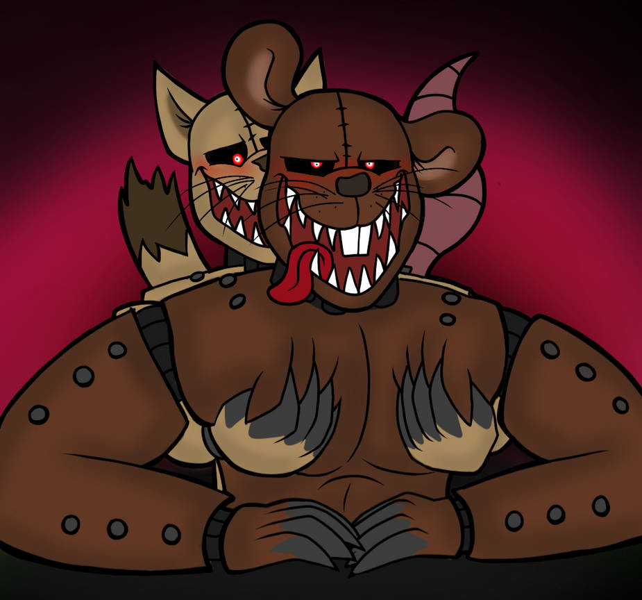 2boys 2males animatronic anthro anthro_only bolts buckteeth duo duo_male fazbear_fanverse feline five_nights_at_candy's five_nights_at_candy's_3 five_nights_at_freddy's fnaf furry furry_only gay grabbing grabbing_chest grabbing_from_behind male_chest male_chest_grab male_only males_only monster_cat_(fnac3) monster_rat_(fnac3) monsterratfnac3 not_sfw otp pecs pecs_focus pecs_grab rat red_background sharp_fangs sharp_teeth shipping suggestive tongue_out