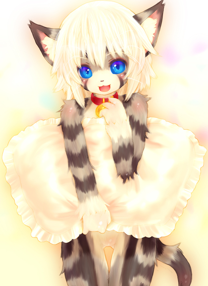 1girls blonde_hair blue_eyes blush collar feline female female_only furry hair necklace pillow smile solo tail tetetor-oort