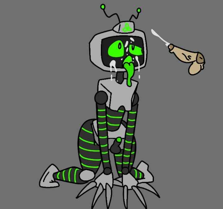 2boys 2d all_fours bodily_fluids cum cum_on_face disembodied_penis duo ejaculation electronics femboy for_a_head genital_fluids genitals green_eyes green_tongue grey_background humanoid kneeling male male/male male_only metallic_body not_furry not_furry_focus object_head omegatronic penis robot robot_boy robot_humanoid screen screen_face screen_head sex simple_background solo_focus television thealtinator718 thick_thighs tongue tongue_out tv_head