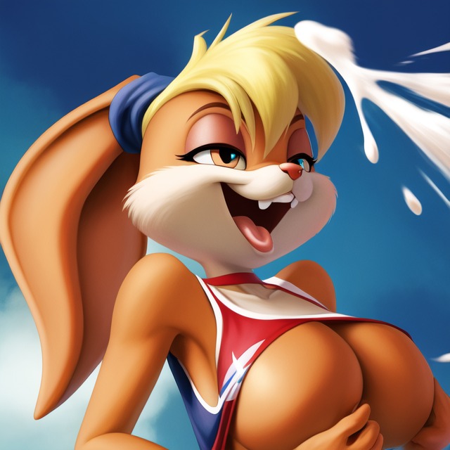 ai_generated anthro blonde_hair breasts bunny bunny_girl cum cumshot facial facial_cumshot horny lola_bunny looney_tunes naughty rabbit