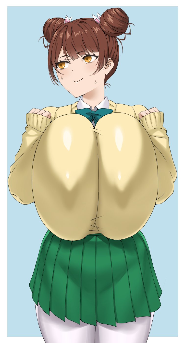 big breasts, breasts, brown hair, female, fujinoki nene, hajimete no gal, nipples visible through clothing, shortstack, unknown artist