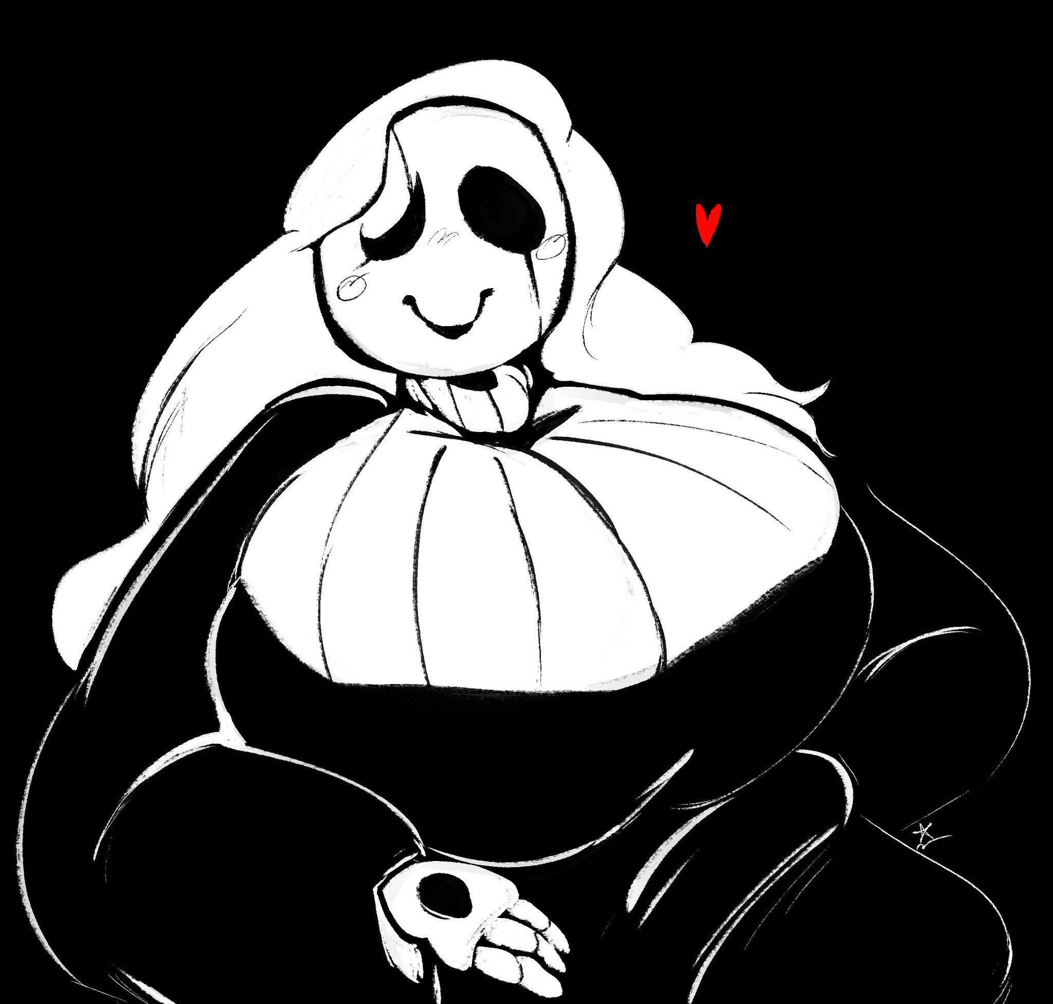 2d, 2d (artwork), black background, breasts, breasts bigger than head, fem gaster, female, freshyvo, gaster, hair, heart, huge breasts, long hair, sweater, tagme, turtleneck, turtleneck sweater, undertale, undertale (series), white hair, white sweater