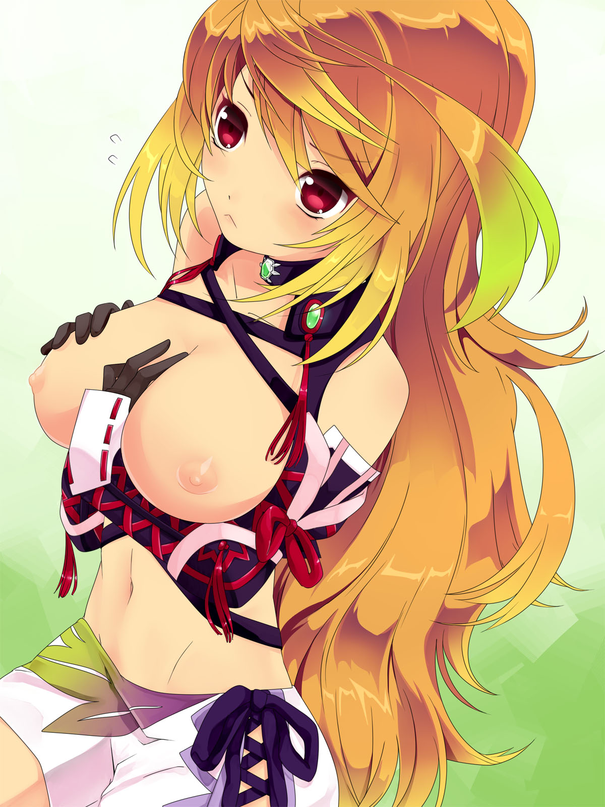 blonde_hair breasts highres large_breasts milla_maxwell minimum_zone nipples red_eyes tales_of_(series) tales_of_xillia