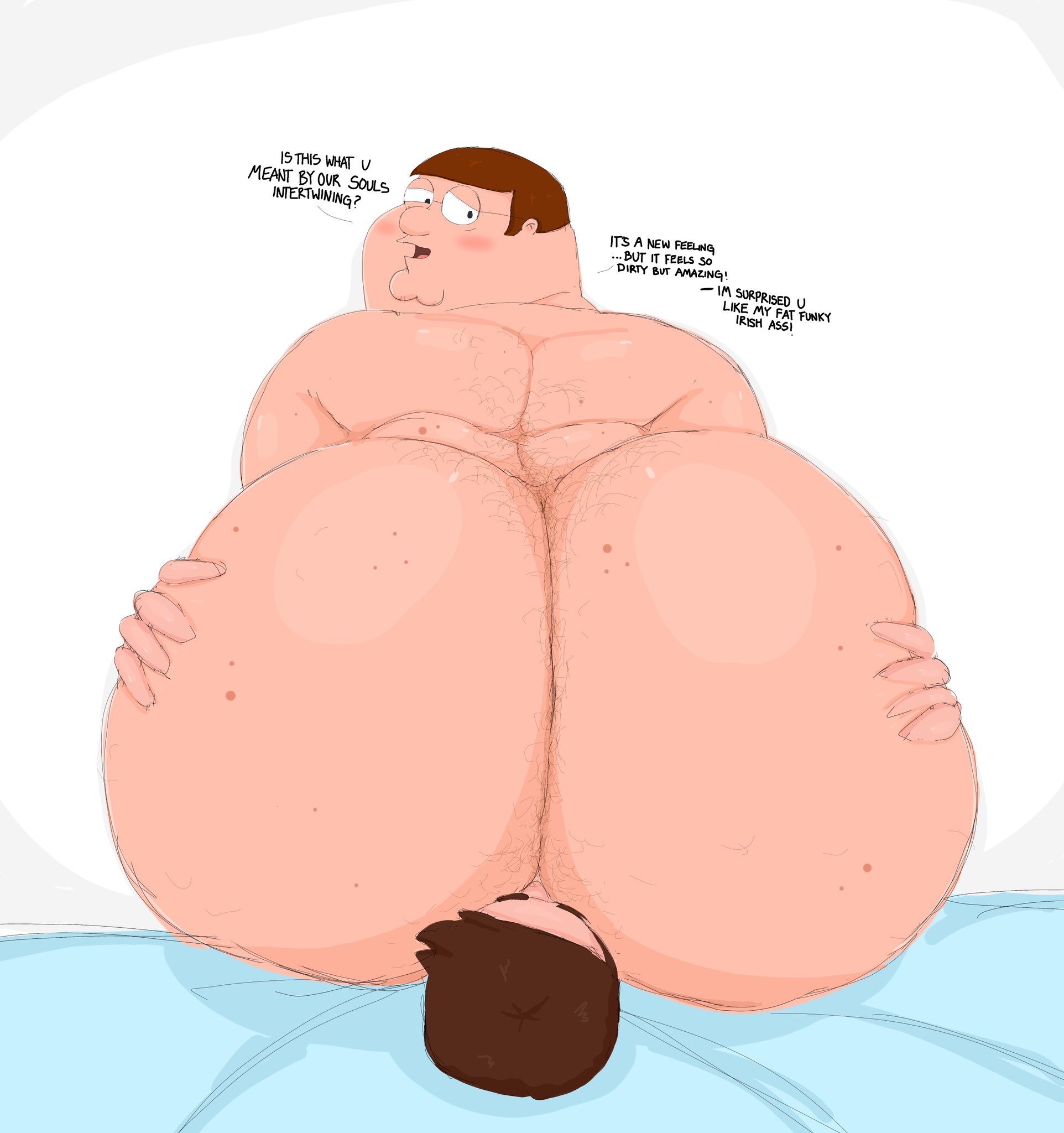 20th century fox, 20th century studios, 2boys, animehikaridesu, ass, ass focus, big ass, brown hair, dilf, enormous ass, facesitting, family guy, fat, fat ass, fat male, gigantic ass, glasses, huge ass, human, human on human, large ass, light skin, light-skinned male, looking back, male, male/male, mammal, massive ass, mature, mature male, nude, nude male, obese, obese male, open mouth, overweight, overweight male, peter griffin, sitting, sitting on face, sitting on person, text, thick ass, unseen male face, white background