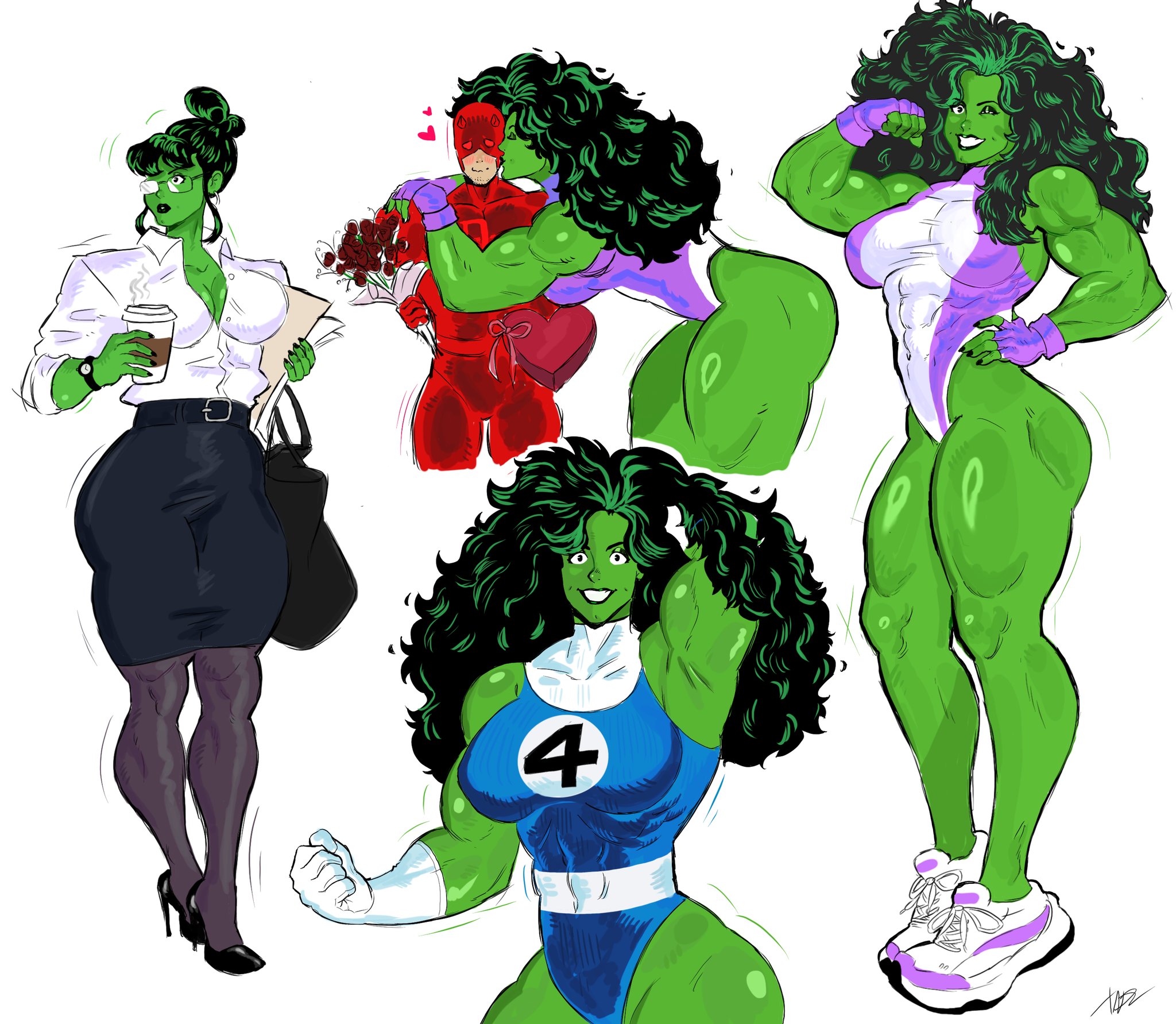1boy, 1boy1girl, 1girls, big ass, big breasts, big thighs, breasts, curvaceous, curvy, curvy figure, daredevil, daredevil (series), digital media (artwork), fantastic four, female, green body, green hair, green skin, green-skinned female, hips, hourglass figure, huge ass, huge breasts, huge thighs, hulk (series), jennifer walters, large ass, large breasts, large thighs, legs, light skin, light-skinned male, male, male/female, marvel, marvel comics, matt murdock, mature, mature female, mature male, muscular, muscular female, she-hulk, she-hulk (fantastic four), slim waist, straight, tall, tall female, thick, thick hips, thick legs, thick thighs, thighs, voluptuous, waist, wide hips, wide thighs, xanman art