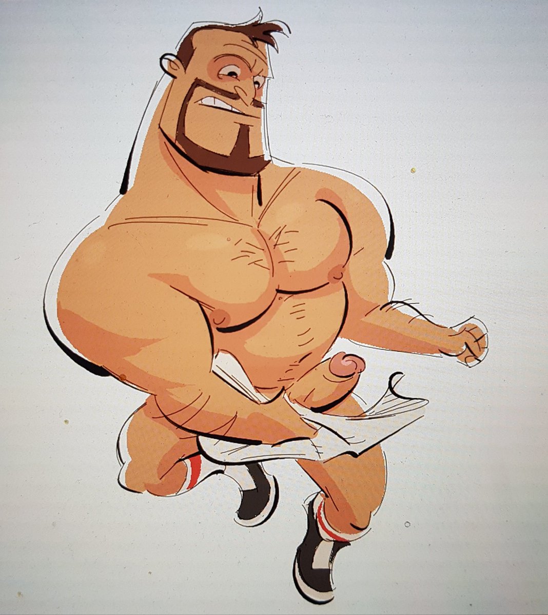 balls bara beard boner cal_(new_looney_tunes) erection facial_hair looney_tunes male male_only muscles muscular new_looney_tunes nude penis posduroo solo solo_male