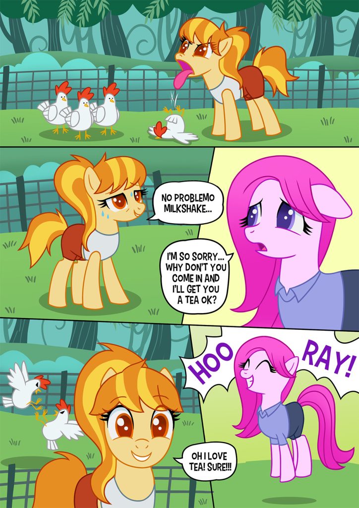 2futas :milkshake agentredgirl butterball chicken clothes comic futanari light_pink_skin light_yellow_skin my_little_pony pink_hair pink_skin workout yellow_skin yellowish_orange_hair