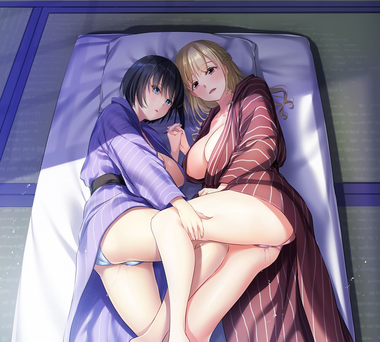 2d 2d_artwork 2girls digital_lover grool haramaseya leaking leaking_pussy lingerie lingerie_only looking_at_viewer nakajima_yuka pale pale-skinned_female pale_skin pale_skinned_female pussy_juice pussy_juice_leaking takanami_sachiko wet_pussy yukata yuri