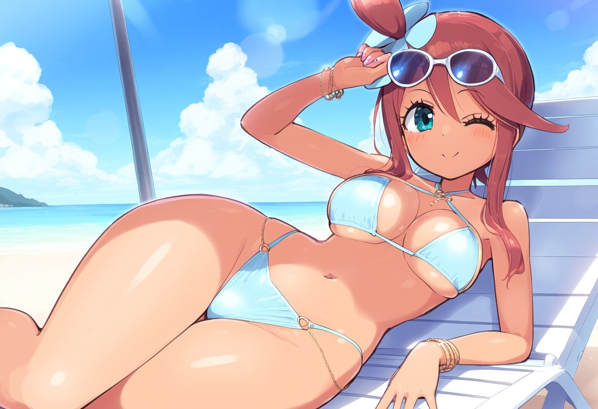 1girls ai_generated ai_hands big_breasts bikini female female_focus female_only me pokemon pokemon_bw red_hair skyla_(pokemon)