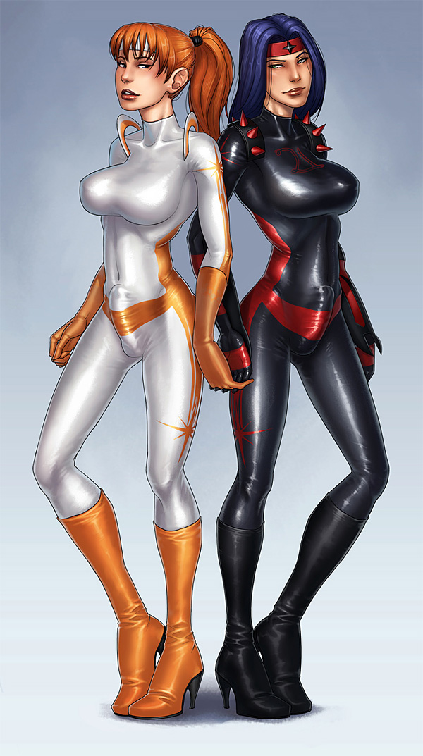 2011, 2futas, balls, balls in panties, bodysuit, breasts, bulge, cameltail, catsuit, city of heroes, curvy, erection, erection under clothes, futa with futa, futanari, incase, intersex, large breasts, panties, panty bulge, penis, penis in panties, penis under clothes, spandex, tenting, tight clothes