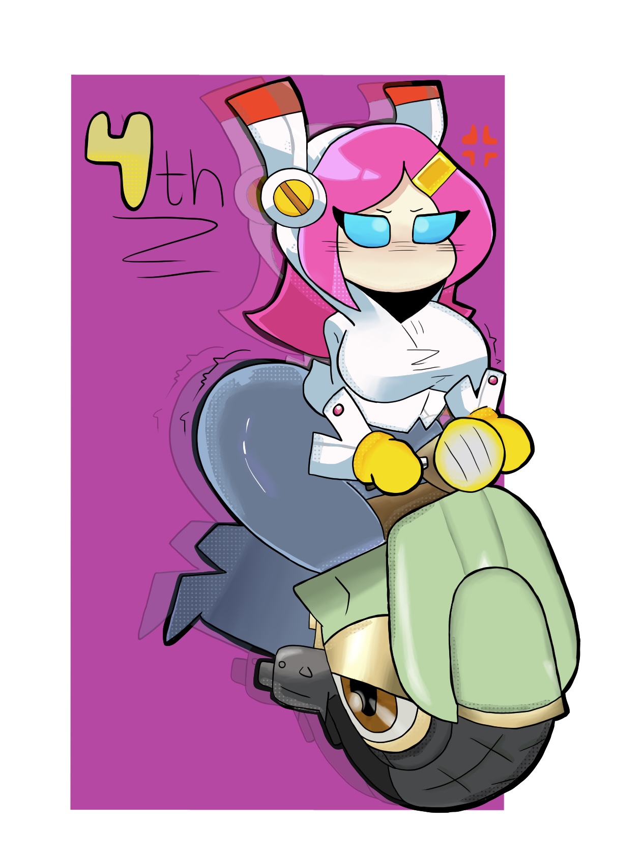 angry, big ass, big breasts, blue eyes, brattyvaporeon69, bubble butt, driving, female, female only, frustrated, kirby (series), kirby planet robobot, motorcycle, pink hair, susanna patrya haltmann, susie (kirby), susie is actually a heavyweight rider, thicc, wheelie (kirby), wheelie scooter