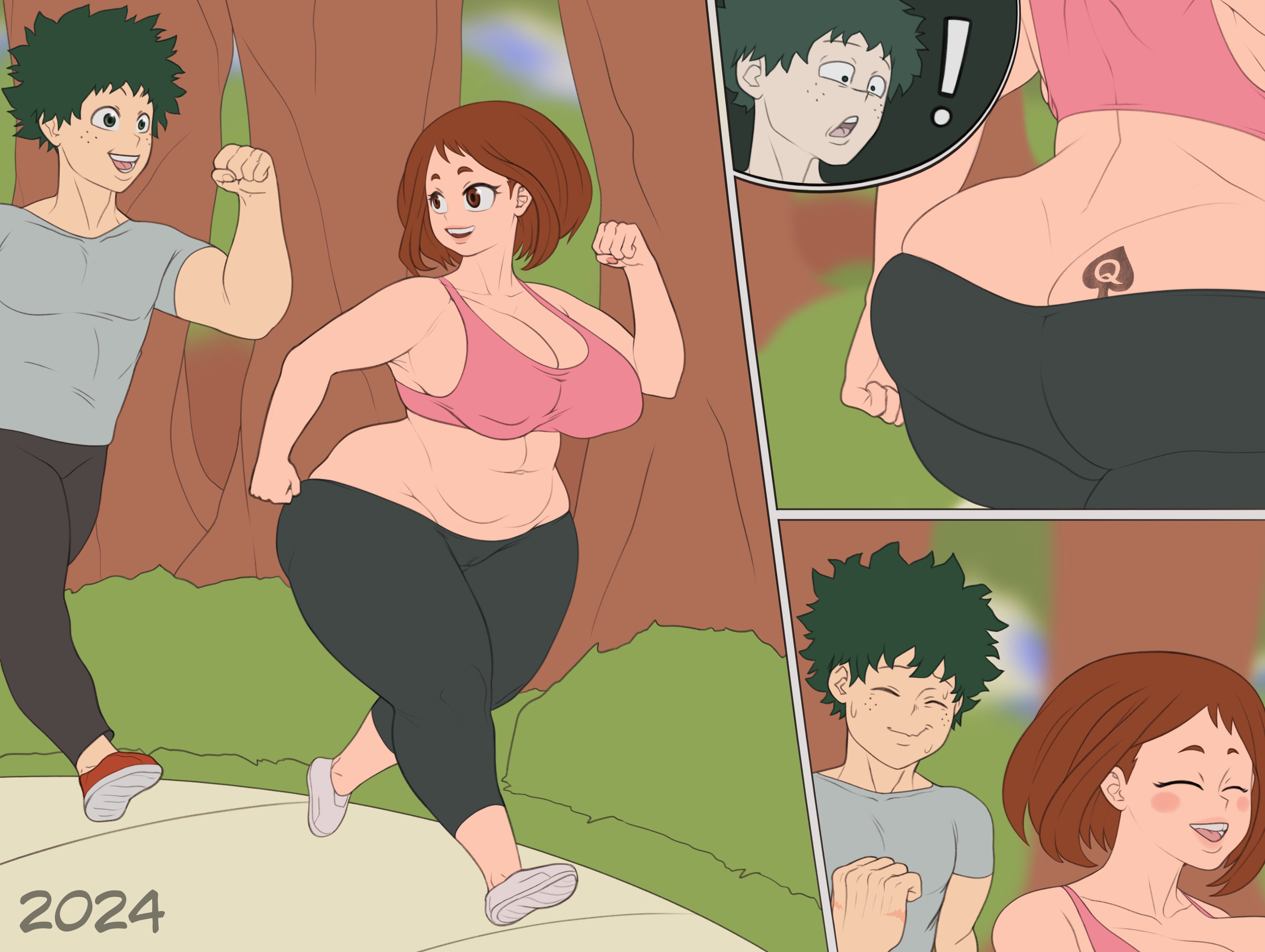 2024, ass, blacked tattoo, brown eyes, brown hair, cheating, cheating girlfriend, closed eyes, cuckold, esclavohentai, exercise, exercise clothing, fortnite, green hair, interracial, izuku midoriya, light skin, light-skinned female, light-skinned male, midoriya izuku, my hero academia, nervous, nervous smile, netorare, ntr, ochako uraraka, queen of spades, queen of spades symbol, queen of spades tattoo, running, shocked, short hair, smile, tattoo, tattoo on butt, thick legs, thick thighs, thighhighs, thighs, uraraka ochako
