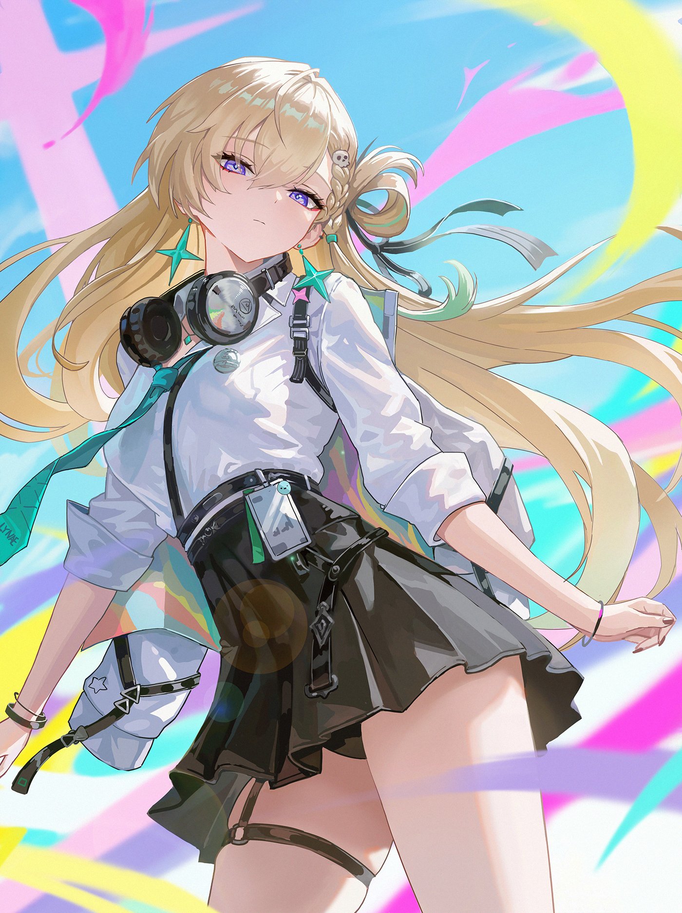 1girls, ai generated, black panties, blonde female, blonde hair, blue eyes, long hair, lynae (wuthering waves), panties, pantyshot, pantyshot (standing), school uniform, schoolgirl, upskirt, wuthering waves