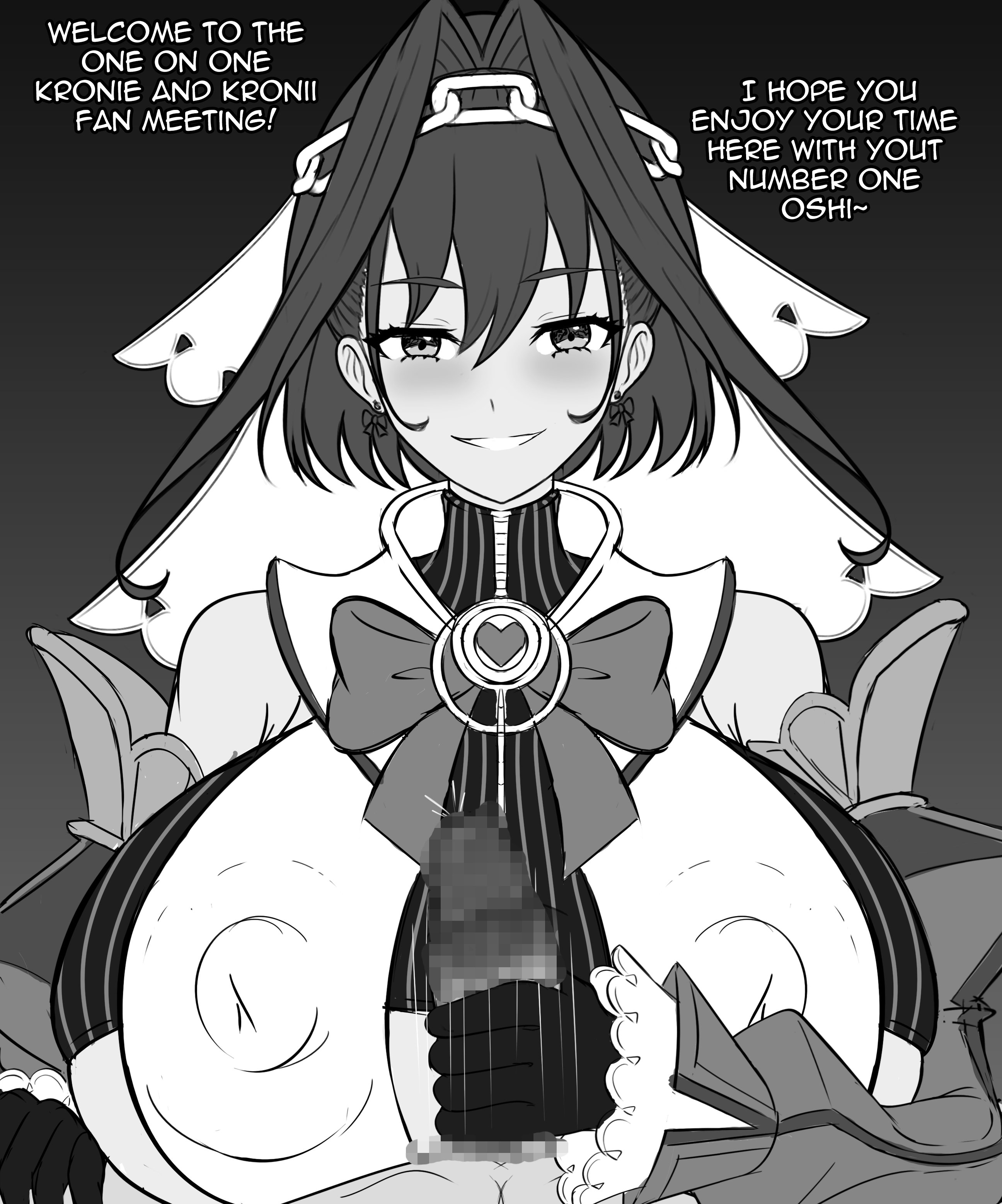 1girls, breasts, censored, censored penis, fan meet, female, handjob, hololive, hololive english, hololive english -council-, hololive english -promise-, huge breasts, looking at viewer, male, monochrome, ouro kronii, penis, ryusuke kh (ryusuke kyte hagane), sex with fans, tagme, virtual youtuber