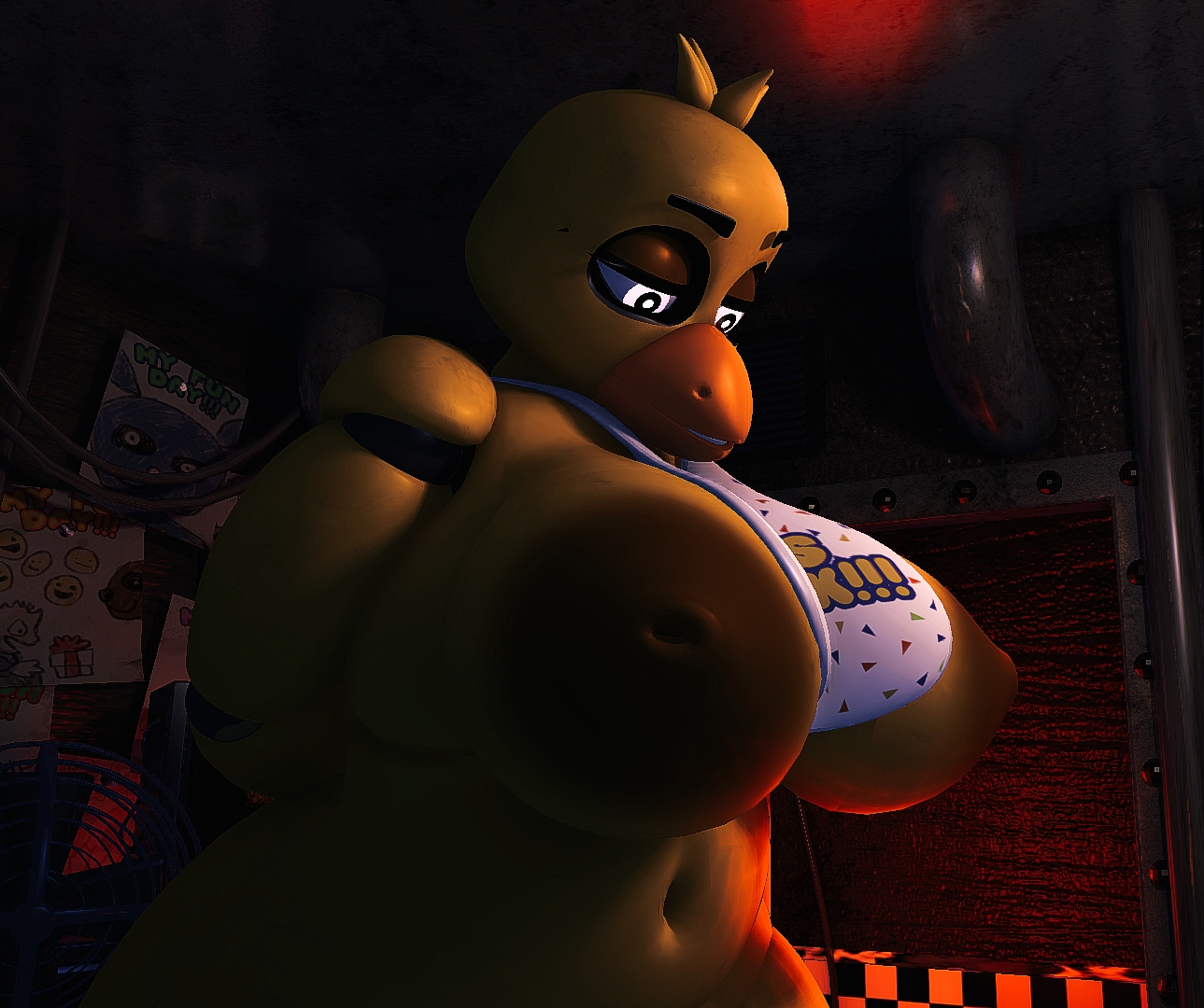 3d, 3d (artwork), ass, big ass, big breasts, big thighs, breasts, chica (fnaf), classic chica (fnaf), female, five nights at freddy's, fnaf, mishuyuu (modeler), solo, thick, thick ass, thick thighs, video games, zhipyuwu