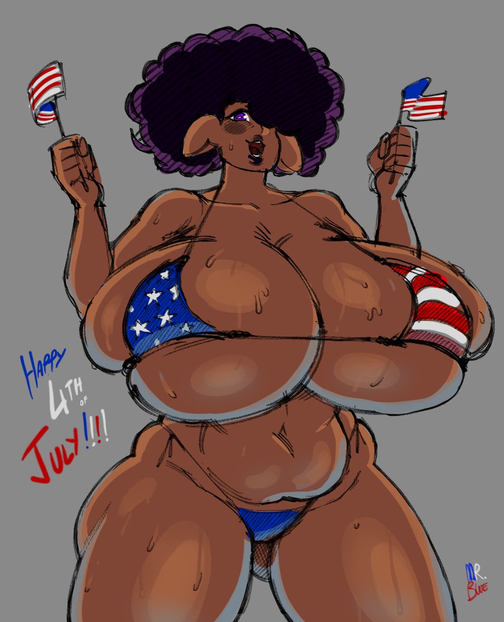 4th_of_july afro american_flag american_flag_bikini dark-skinned_female dark_elf layla_(mister_blueee) mister_blueee tagme