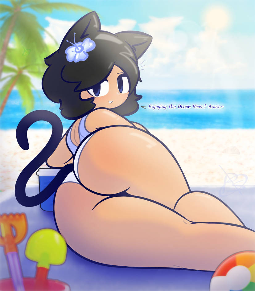ass, ass focus, beach, big ass, cat ears, cat tail, miya (possiblyzero), possiblyzero