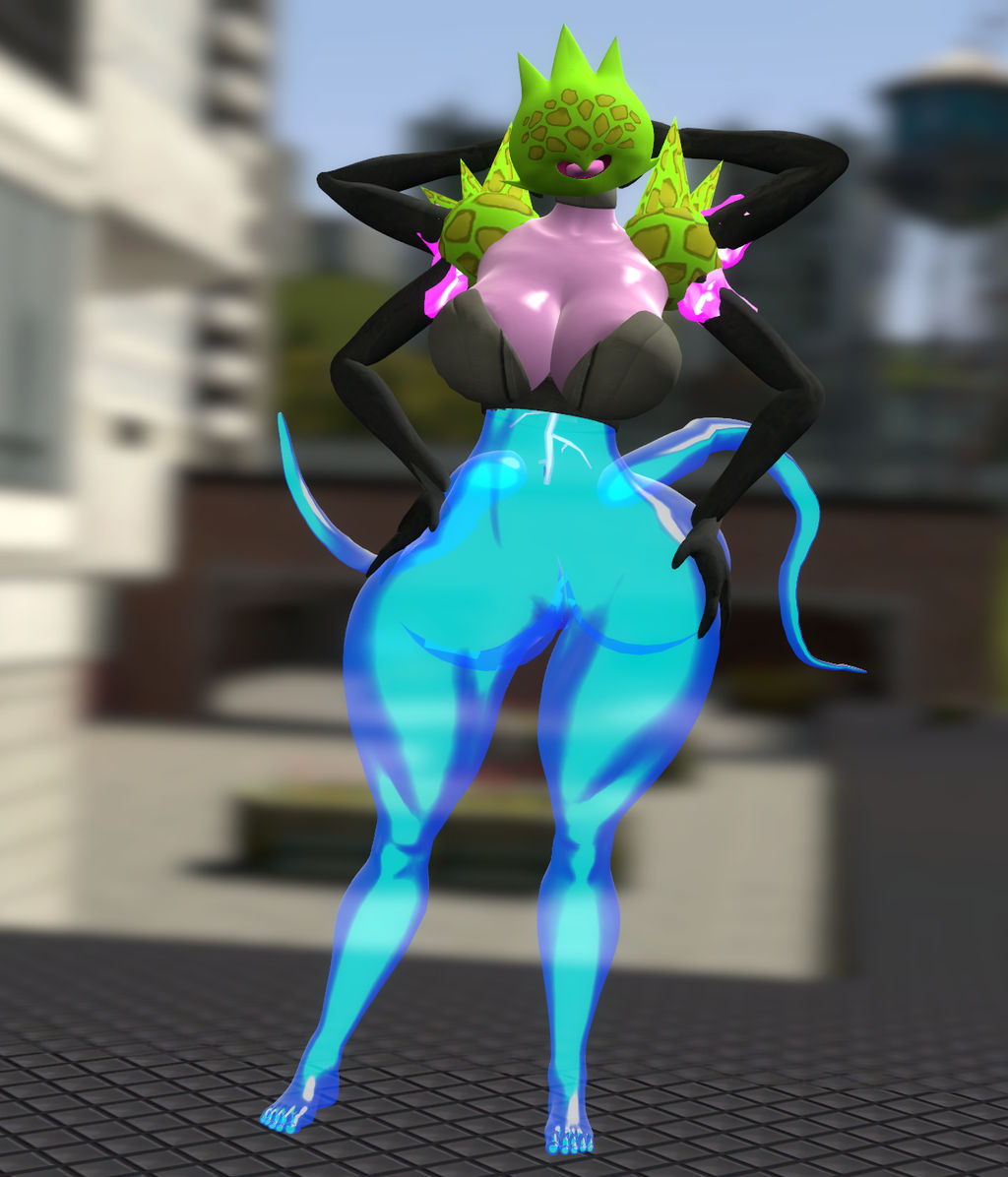 1girls 2024 3d belly_button bemeebeth big_breasts blurry_background bottomless_female cleavage crabofgarry female_focus four_arms garry's_mod hands_on_head hands_on_hips hips humanoid monster my_singing_monsters open_mouth solo_female tentacle thighs topwear waist