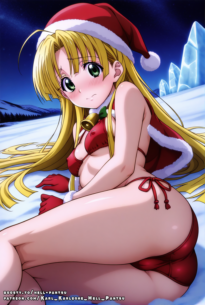 ahoge ai_generated asia_argento blonde_hair female green_eyes hell-pantsu high_school_dxd long_hair small_breasts solo