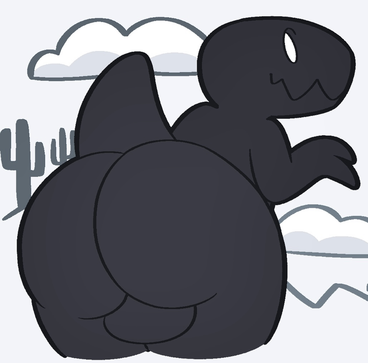 birdvian, cactus, clouds, dinosaur, dinosaur (google chrome), dinosaur tail, google, google chrome, grey body, lonely t-rex, male, male only, no irises, solo male, tail