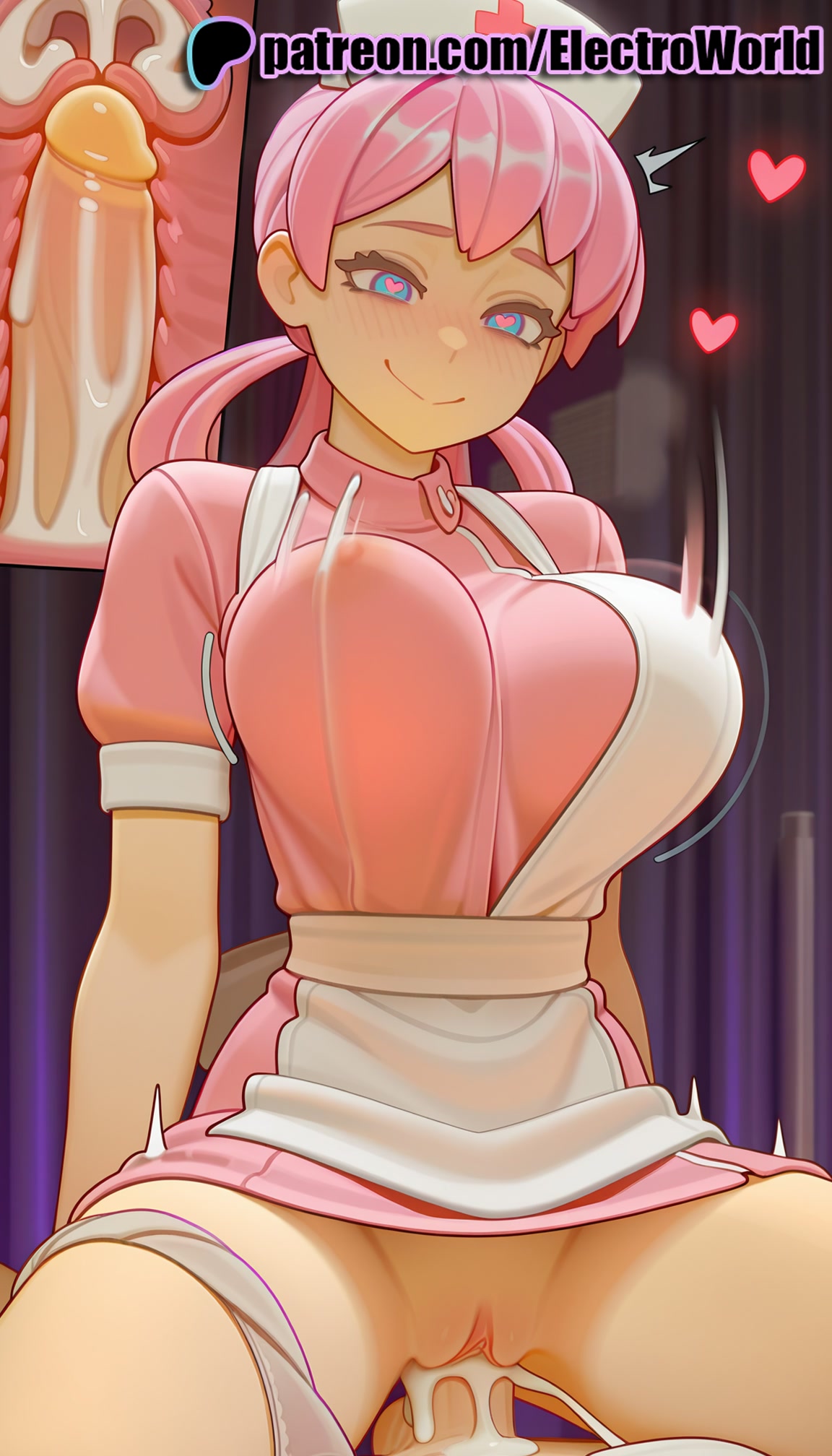 1boy, 1girls, 2025, ai generated, artist name, blush, breasts, bust, cervix, chest, clitoral hood, clitoris, clothed sex, cock, cowgirl position, cross section, cum, cum in pussy, dark skin, dick, ejaculation, electroworld, exposed pussy, female, female on top, fucking, heart, heart-shaped pupils, hi res, high quality, high resolution, highres, intercourse, internal cumshot, juicy pussy, legs apart, legs spread, love making, male, nurse joy, open legs, patreon, patreon username, penetration, penis, pink hair, pokemon, pussy, riding, sex, sexual intercourse, smile, solo focus, splayed legs, spread legs, stable diffusion, straddling, straight, symbol-shaped pupils, tight pussy, uncensored, uterus, vagina, vaginal penetration, watermark, x-ray