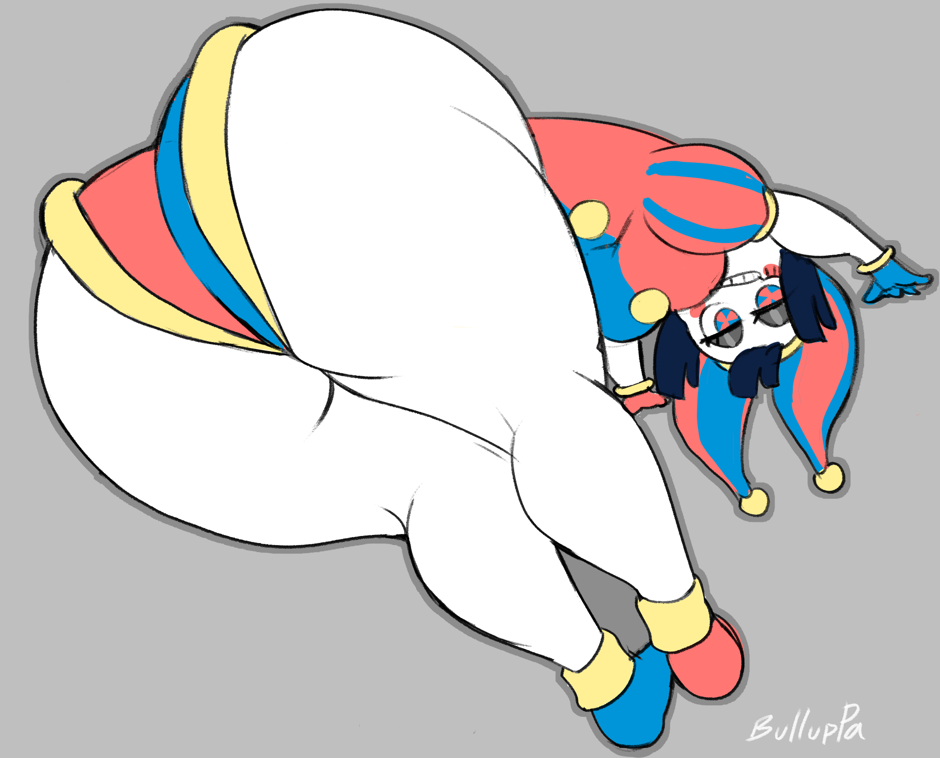 1girls, ass, big ass, black hair, blush, breasts, bulluppa, female, female focus, female only, glitch productions, gloves, gooseworx, hips, jester, jester girl, jester hat, large ass, large breasts, multicolored eyes, pomni (the amazing digital circus), the amazing digital circus, thick thighs, thighs, white body, white skin, wide hips