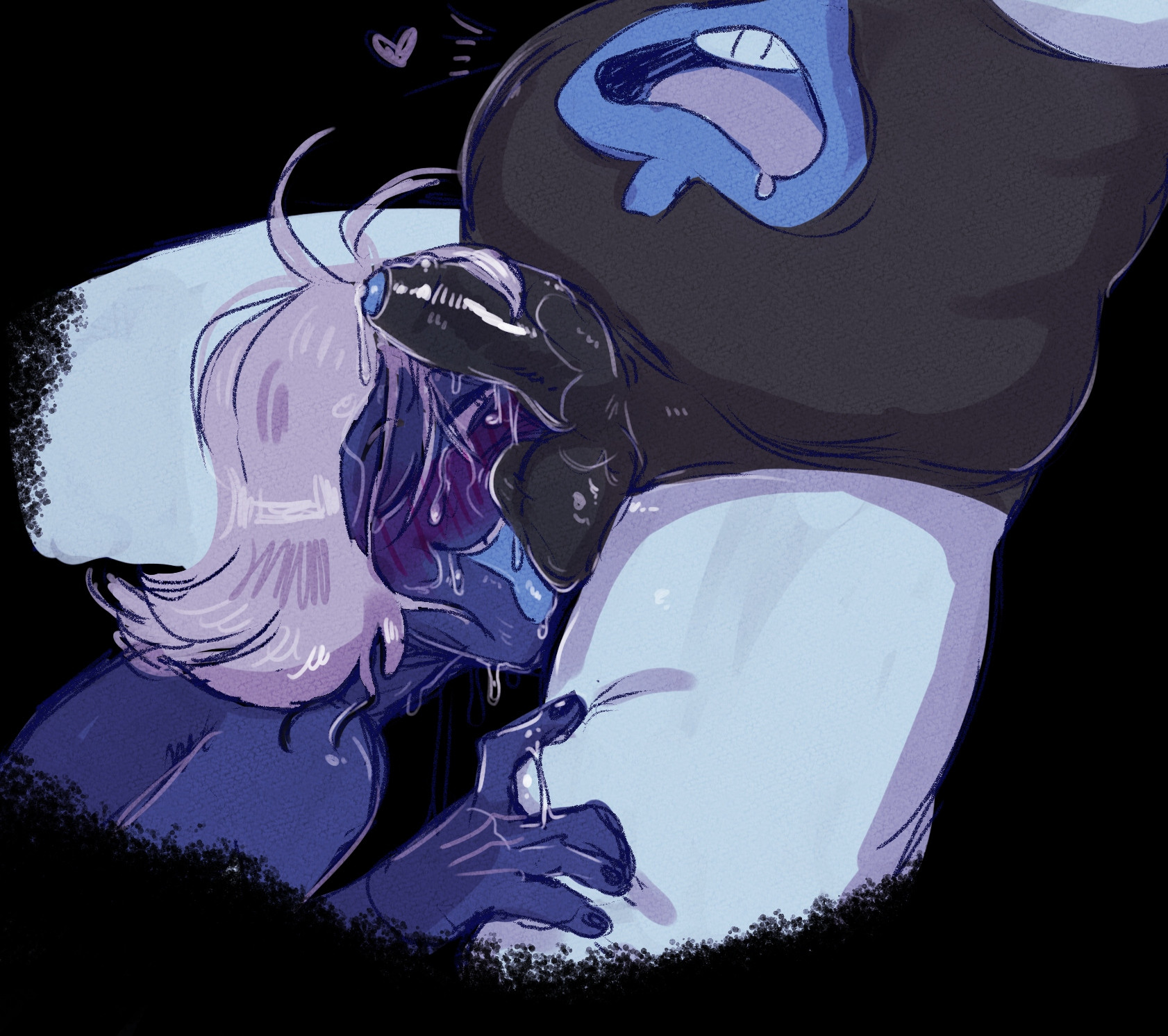 balls, balls on face, blue skin, chubby, chubby male, cum, currentlytr ash, deltarune, king spade, licking, licking balls, male, rouxls kaard, sweat, sweating, sweaty, white hair, yaoi