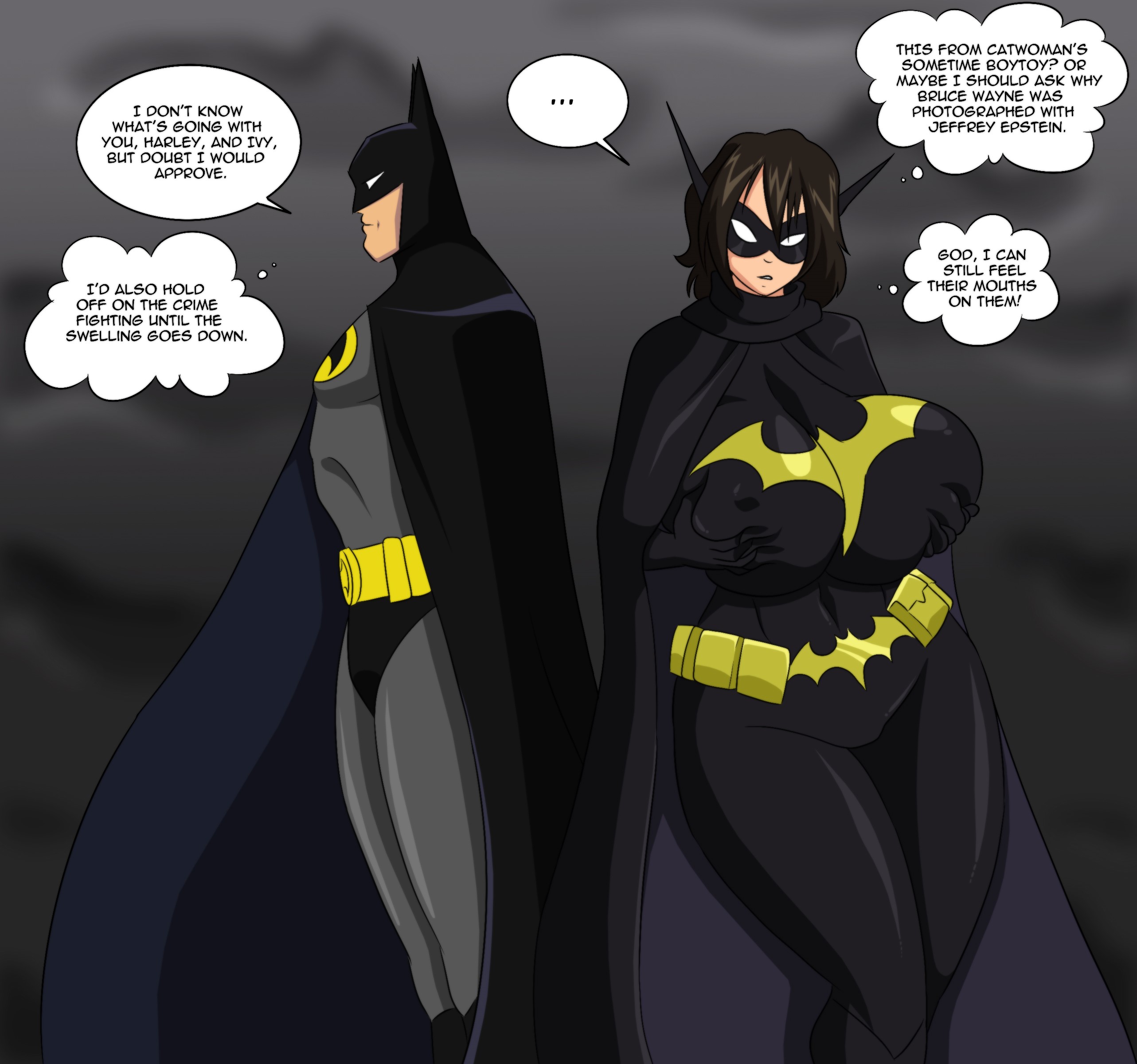 2020, batgirl, batgirl (cassandra cain), batman, batman (series), big breasts, black bat, breast expansion, breast growth, breast growth (enlargement), breasts, cassandra cain, commission, dc, dc comics, female, grabbing own breast, huge breasts, kayzer, marauder6272, nipple bulge, tagme