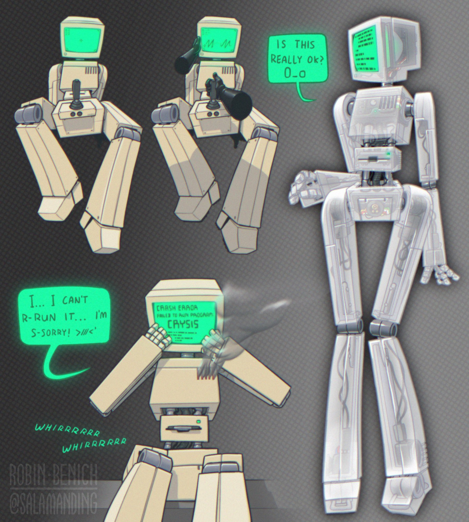 female, joystick, robot, robot girl, robot humanoid, salamanding, screen face, transparent clothing