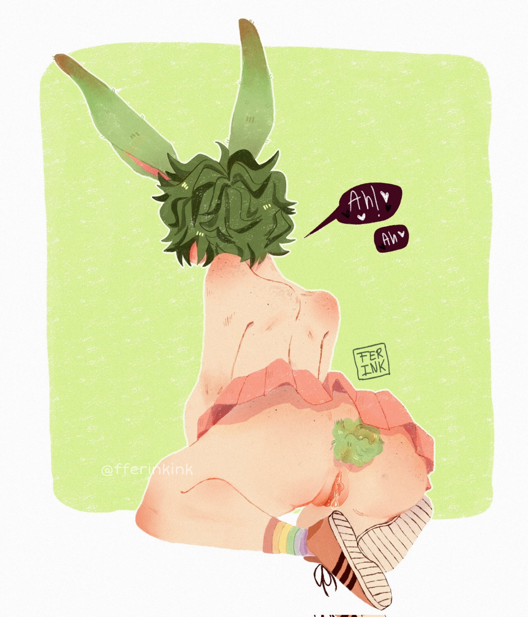 bunny ears, bunny tail, cuntboy, female deku, femboy, intersex, izuku midoriya, male, my hero academia, pussy, rule 63, skirt, sneakers, solo