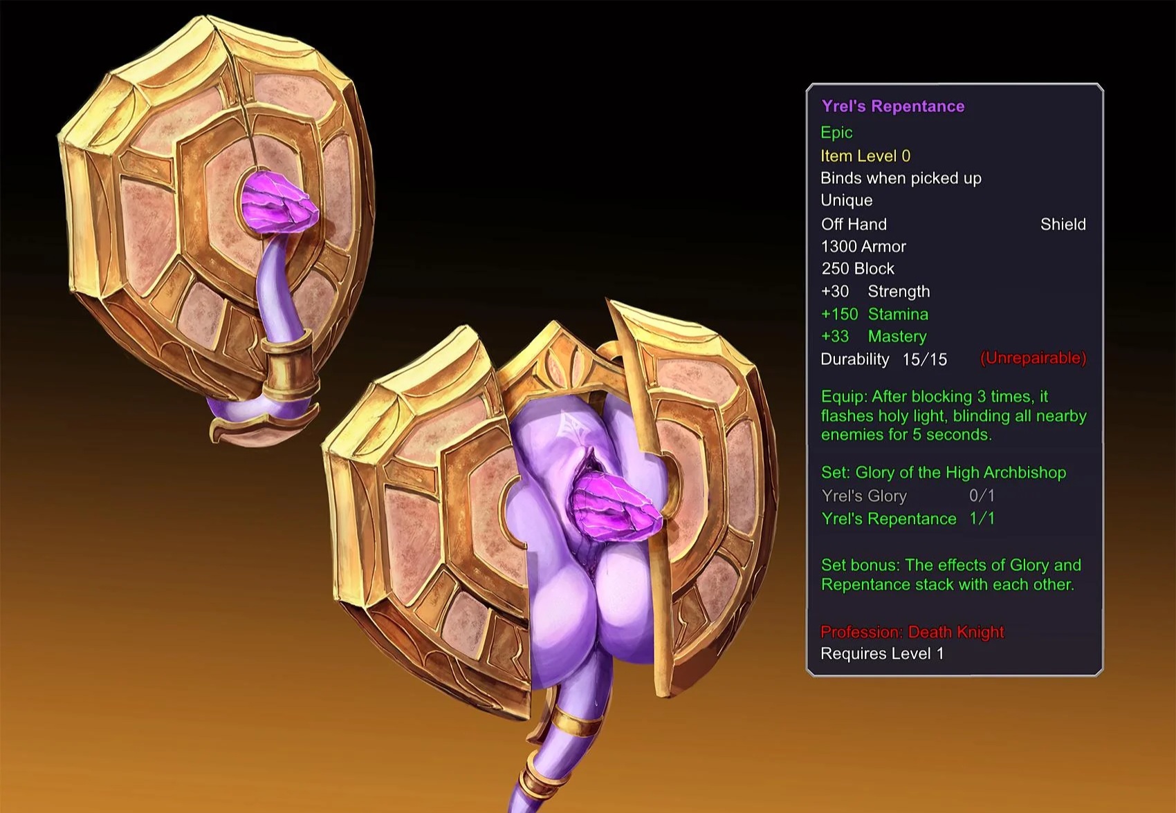 artist request, draenei, female, gameplay mechanics, item description, object insertion, objectification, pussy, shield, tagme, warcraft, world of warcraft, wow, yrel