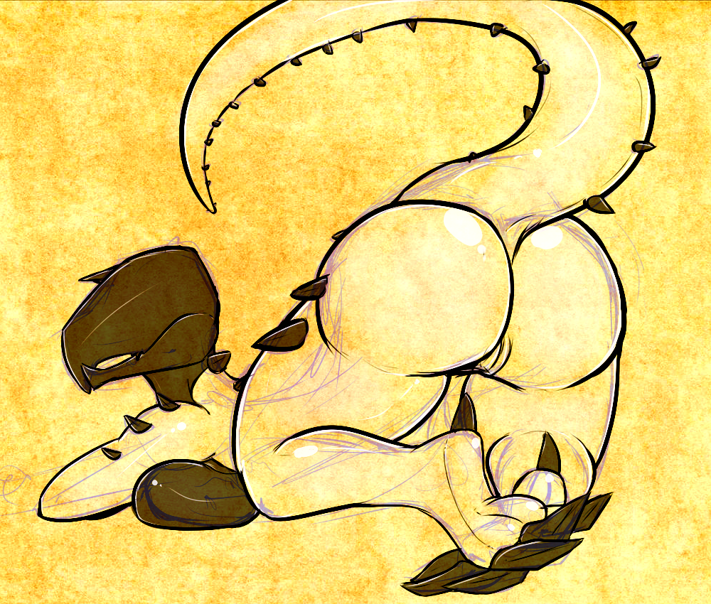 anthro artist_request ass breasts female graboid looking_back monster monster_girl nude pussy sideboob spikes tail tremors