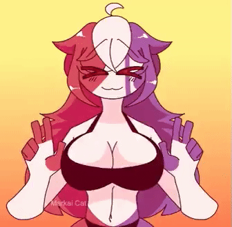 :3, >w<, 1girls, animated, animated gif, big breasts, bouncing boobs, bouncing breasts, breasts, countryhumans, countryhumans girl, countryhumans oc, female, fevie (markai cat), gif, implied sex, live2d, markai cat, oc, original, peace sign, small gif, small image, three-tone hair