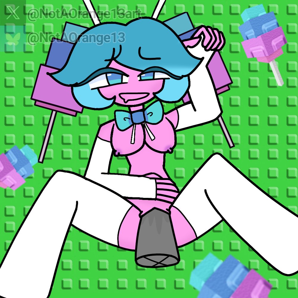 1:1, 1boy, 1girls, areolae, blue eyes, bow, bow tie, breasts, candy blossom, disembodied penis, female, grey penis, grow a garden, humanoid, humanoidized, male, nipples, notaorange13 (artist), penis, pink body, pink skin, png, pussy, reference image, roblox, roblox game, self upload, sex, socks, tagme, thighs, vaginal penetration, watermark
