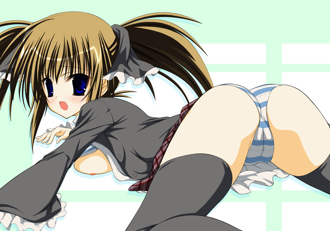 all_fours ass blush breasts cameltoe huge_eyes looking_back open_mouth panties seitokai_no_ichizon shiina_minatsu underwear